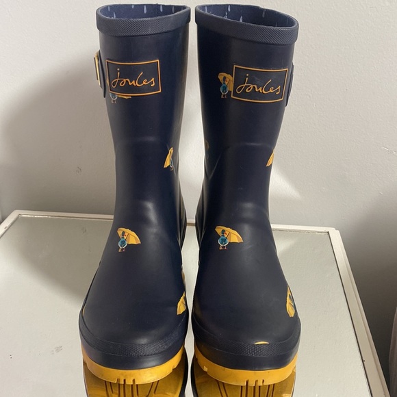 Joules Molly mid height wellies navy ducks umbrella print rain boots - Picture 2 of 8